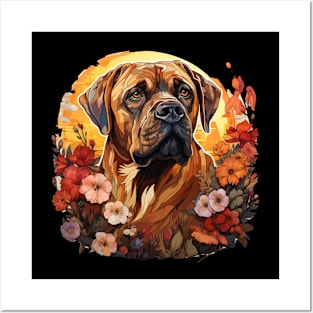 Mastiff  Dog Vintage Floral Posters and Art